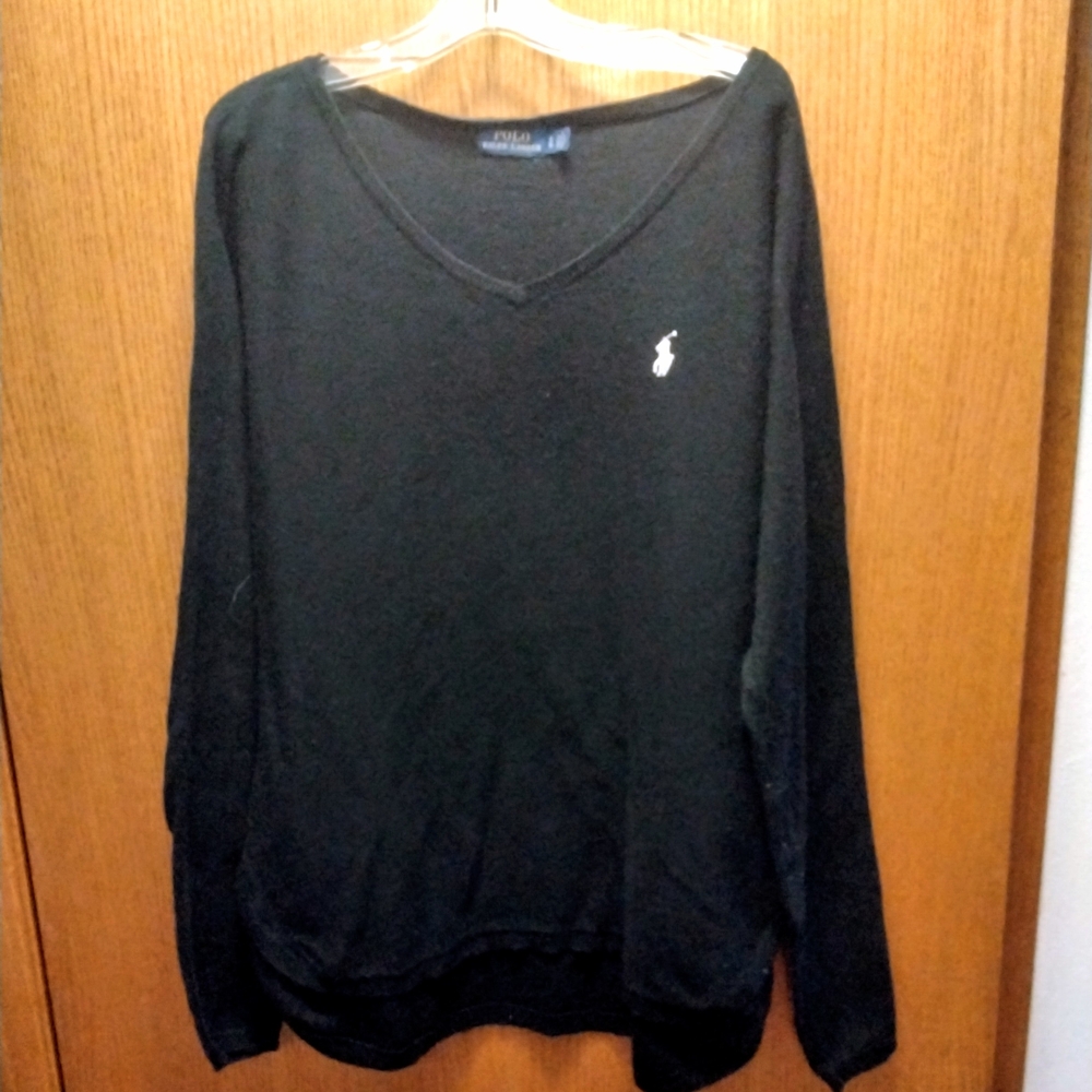 Ralph Lauren Black V-Neck Sweater Soft Knit